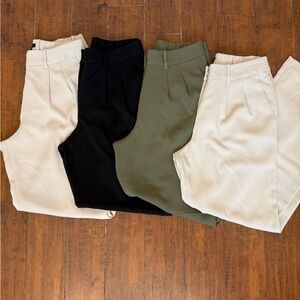 4 Pairs of Quince Trousers in Black, Olive, and Cream size 8